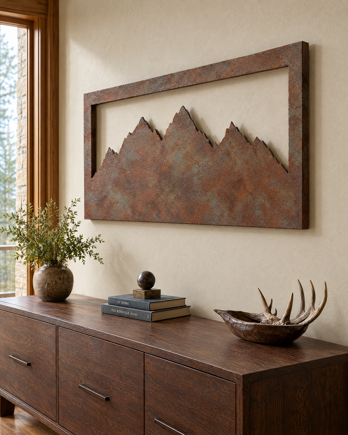 Sawtooth steel wall art from the side, showing the 1.25 inch standoff and shadow gap