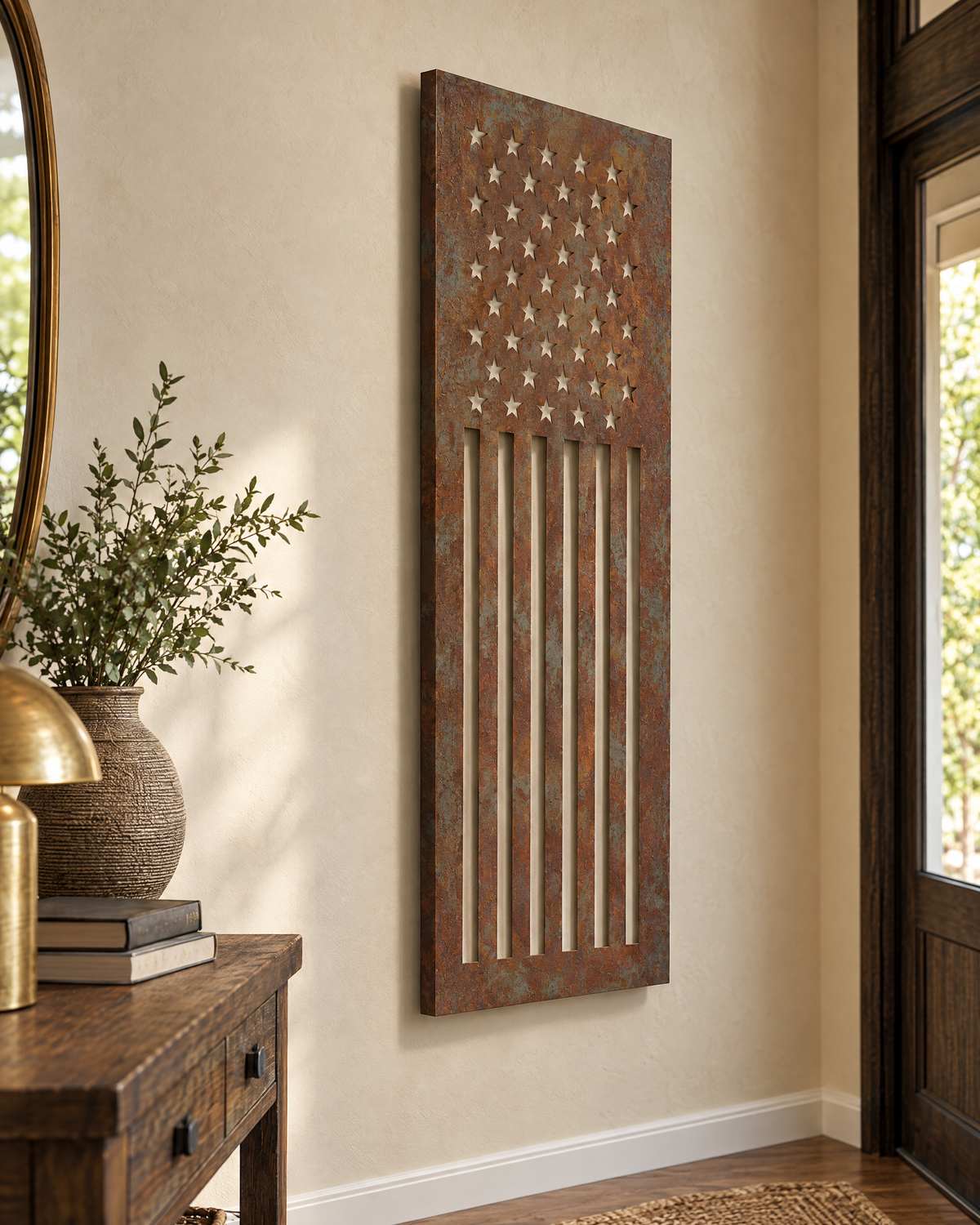 Ensign steel wall art from the side, showing the 1.25 inch standoff and shadow gap