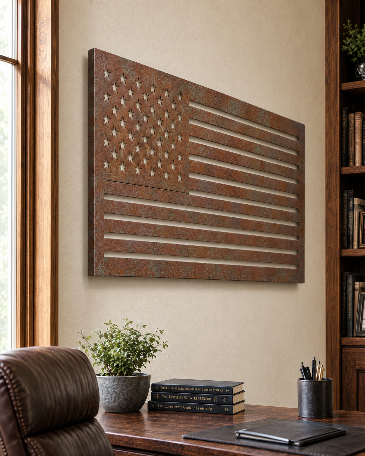 Union steel wall art from the side, showing the 1.25 inch standoff and shadow gap