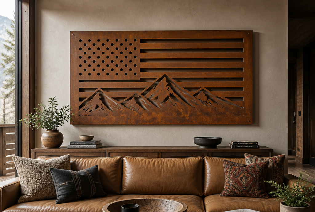 The Standard flag and mountain metal wall art