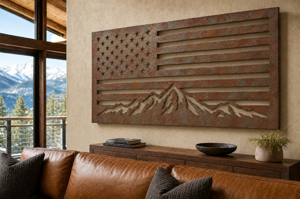 The Standard laser-cut steel wall art in a room, wall visible through the cutouts
