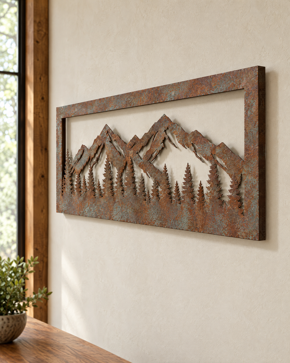 Timberline steel wall art from the side, showing the 1.25 inch standoff and shadow gap